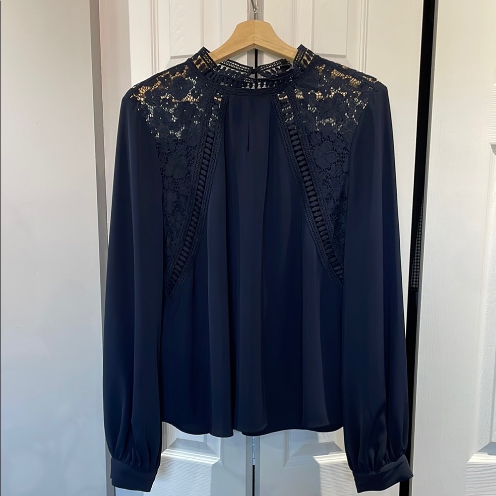 RW&CO. Navy Lace Detail Blouse